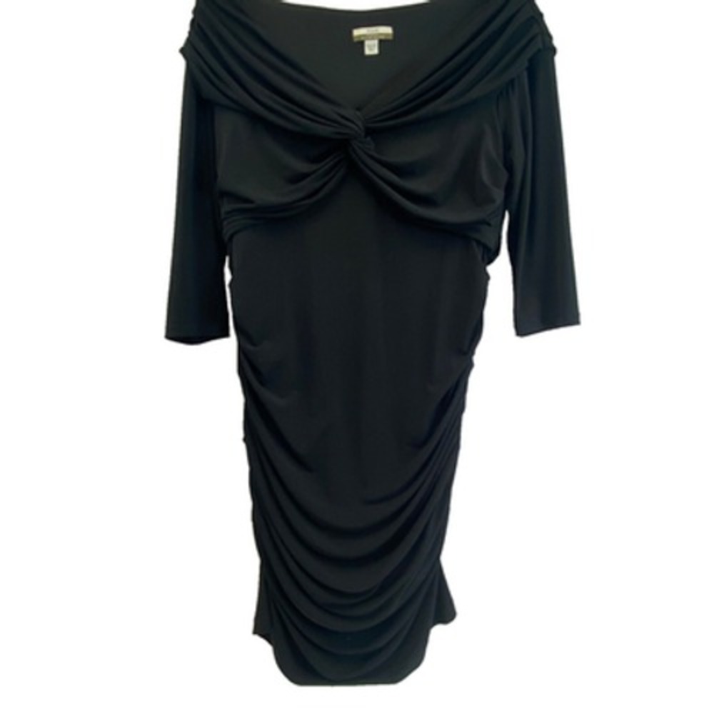 Muse Dress Womens 16 Black Ruched Off Shoulder Jersey Midi Cocktail Party - Picture 5 of 9